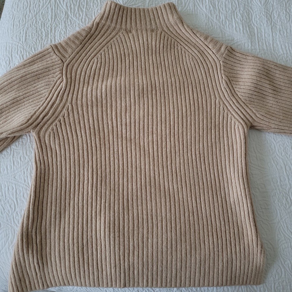 Mango Beige Side Slit Ribbed Turtleneck Sweater - Picture 4 of 5